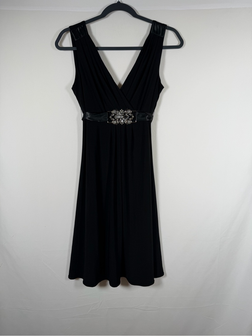 Vintage Y2K Black V-Neck Babydoll Embellished Waist Evening Dress LBD, Going Out